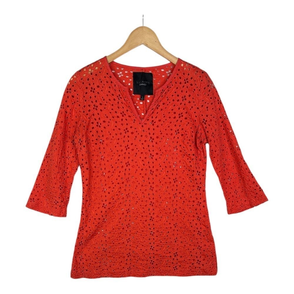 Talbots misses Orange Eyelet 3/4 Sleeve Top Size 4